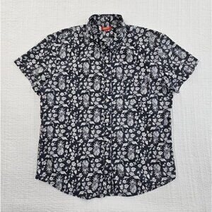 Arizona Jeans Men's Hawaiian Shirt XL Aloha Floral Black Button Up‎ Pineapples